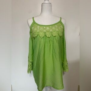 Occasion Lime Green Lace Detail Blouse 1XL